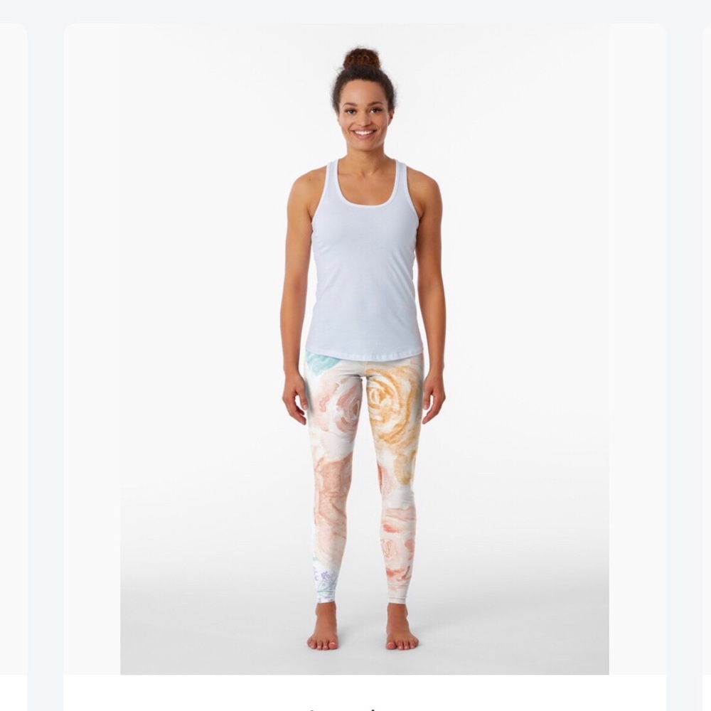 Floral white yoga leggings